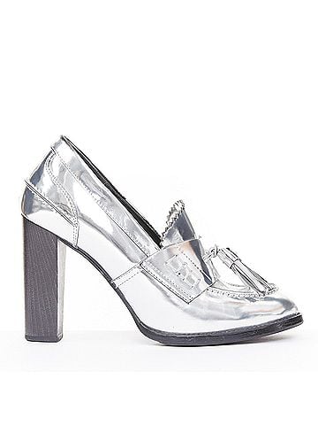 Stella McCartney Stella McCartney 2014 Silver Metallic Kiltie Loafer Heels (view 1)