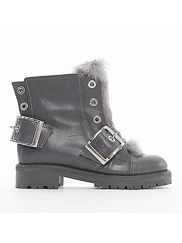 Alexander McQueen Alexander Mcqueen Leather Fur Combat Boot (view 1)