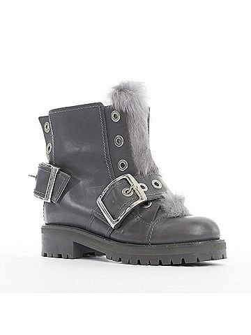 Alexander McQueen Alexander Mcqueen Leather Fur Combat Boot (view 2)