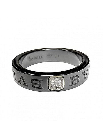 Bvlgari Bvlgari Bulgari Women's Ring, Jewelry Accessory, Au750 18K White Gold, Ceramic, Diamond, Black, Approx. 3.2g (view 1)