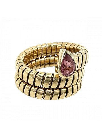 Bvlgari Bvlgari Bulgari Women's Tubogas Ring, Au750 18K Yellow Gold, Pink Tourmaline, Approx. 17g (view 1)