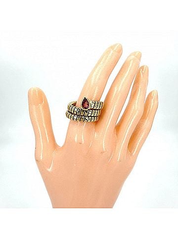 Bvlgari Bvlgari Bulgari Women's Tubogas Ring, Au750 18K Yellow Gold, Pink Tourmaline, Approx. 17g (view 2)