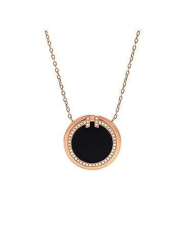 Tiffany & Co. T Circle Pendant Necklace 18K Rose Gold with Onyx and Diamonds Large (view 1)