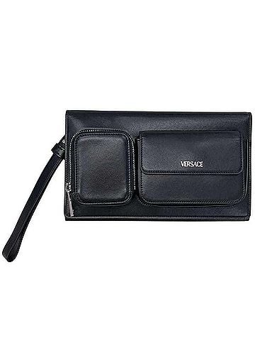 Versace Versace Tri-fold Clutch Bag, Leather, Black, Men's, with Strap (view 1)