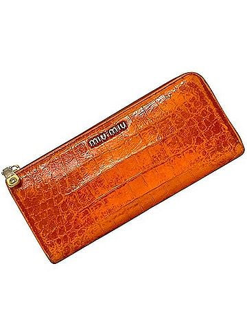 Miu Miu Miu Miu Miu L-shaped long wallet, MIUMIU leather, embossed, orange, women's. (view 1)