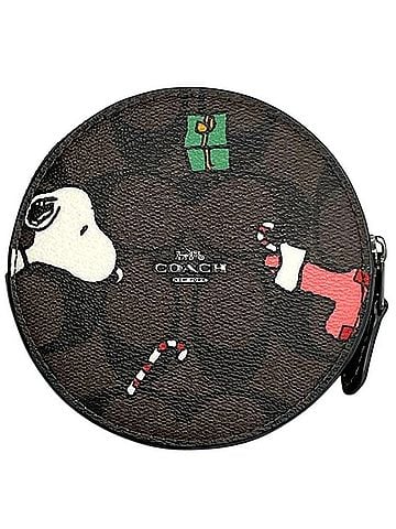 Coach Coach Coin Case Signature PEANUTS CF245 COACH PVC Leather Brown Black Unisex (view 1)