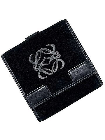 Loewe Loewe bi-fold wallet, W Anagram design, suede leather, black, women's. (view 1)