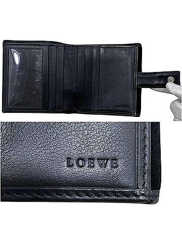 Loewe Loewe bi-fold wallet, W Anagram design, suede leather, black, women's. (view 2)