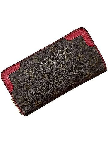 Louis Vuitton Louis Vuitton Zippy Round Long Wallet, Monogram Retiro, M61854 MI2156, LOUIS VUITTON, Canvas, Leather, Brown, Red, Women's (view 1)