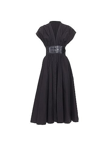 Alaïa Alaia 2023 Black Leather Trim Corset Poplin Dress (view 1)