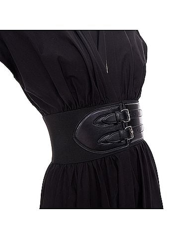 Alaïa Alaia 2023 Black Leather Trim Corset Poplin Dress (view 2)