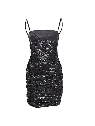 Alexander Wang ALEXANDER WANG black lambskin leather Sequin Goddess ruched dress US4 S (view 1)