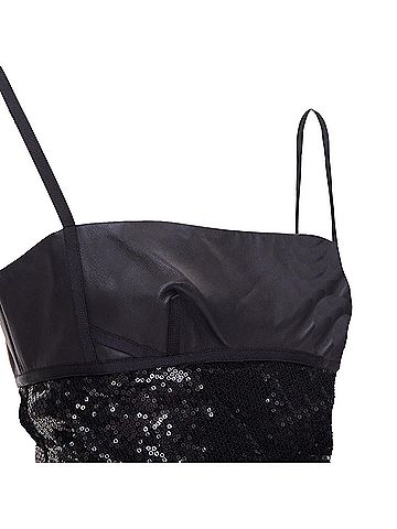 Alexander Wang ALEXANDER WANG black lambskin leather Sequin Goddess ruched dress US4 S (view 2)