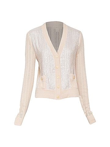 Nina Ricci Nina Ricci Silver Foil Beige Cashmere Cardigan (view 1)