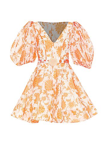 Zimmermann Zimmermann Postcard Orange Silk Floral Puff Sleeve Dress (view 1)