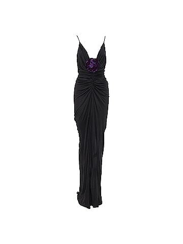 Saint Laurent rare SAINT LAURENT 2022 Runway purple Wild Rose applique ruched plunge gown S (view 1)