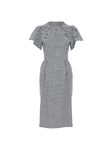 Alexander McQueen ALEXANDER MCQUEEN houndstooth flounce sleeve pleat check cocktail dress IT36 XXS (view 1)