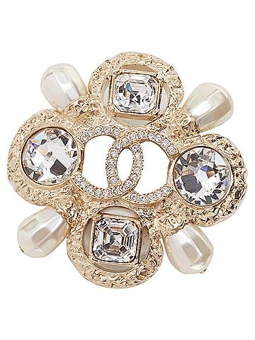 Chanel Chanel Gold Crystal Pearl Quadrant Cluster Brooch (view 2)