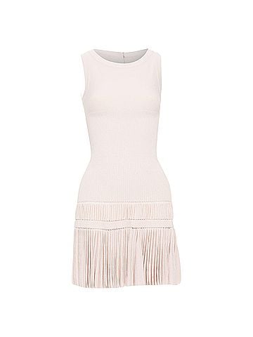 Alaïa Alaia Pink Open Work Drop Waist Plisse Fringe Knit Dress (view 1)