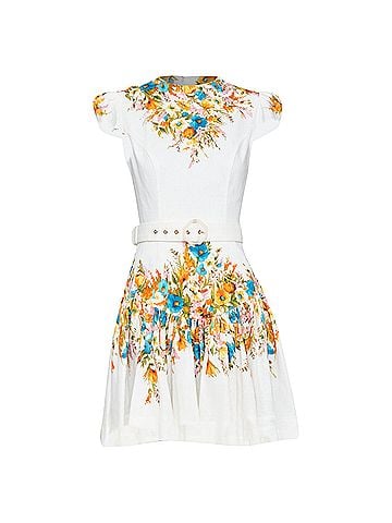 Zimmermann Zimmermann Estelle White Multicolor Floral Belted Mini Dress (view 1)