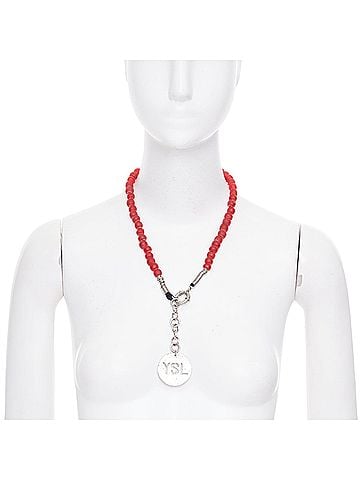 Saint Laurent rare YVES SAINT LAURENT 1980s Vintage red glass bead logo medallion necklace (view 1)