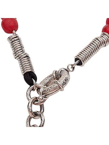 Saint Laurent rare YVES SAINT LAURENT 1980s Vintage red glass bead logo medallion necklace (view 2)