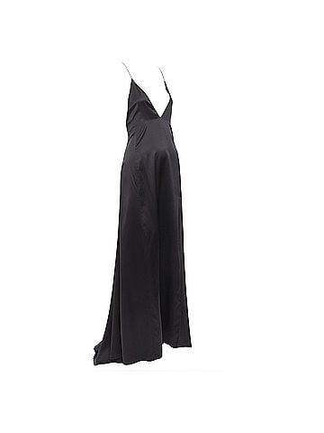 Saint Laurent SAINT LAURENT 2022 Runway black silk plunge open back high slit slip gown FR40 M (view 1)