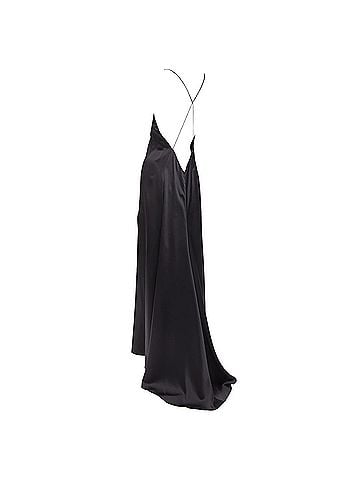 Saint Laurent SAINT LAURENT 2022 Runway black silk plunge open back high slit slip gown FR40 M (view 2)