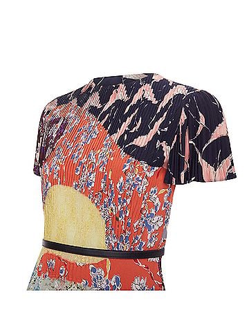Mario Valentino VALENTINO multicolor graphic print leather trim pleated lace insert dress IT40 S (view 2)