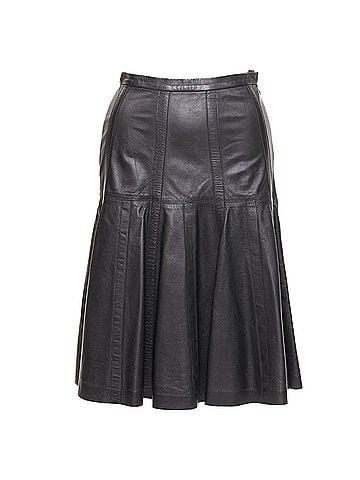 Oscar De La Renta Oscar de la Renta Black Leather Silk Lined Skirt (view 1)