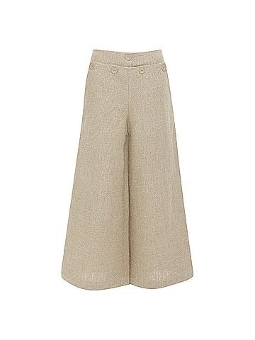 Max Mara MAX MARA Sfalata beige linen button tab waist wide leg crop sailor pants IT38 XS (view 1)