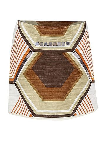 Miu Miu MIU MIU geometric textured cotton linen embellished plate mini skirt IT40 S (view 1)