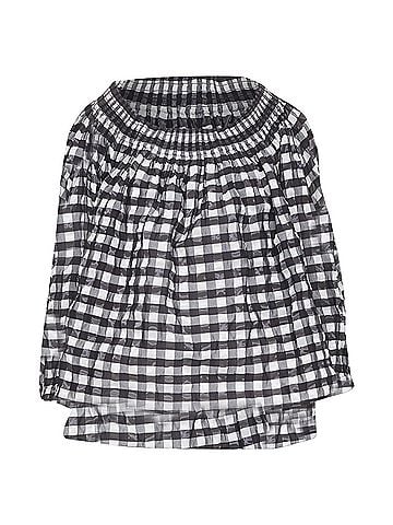 Alaïa Alaia Black White Checked Gingham Smocked Asymmetric Top (view 1)