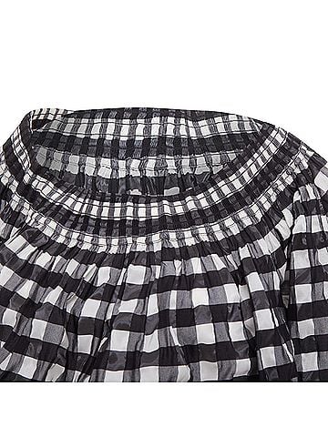 Alaïa Alaia Black White Checked Gingham Smocked Asymmetric Top (view 2)