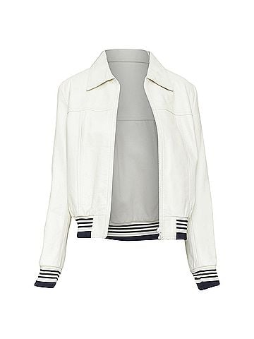 Céline Celine White Leather Black Striped Cropped Jacket (view 1)