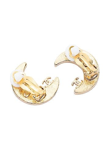 Chanel CC Rhinestone Half Moon Clip On Earrings (view 2)