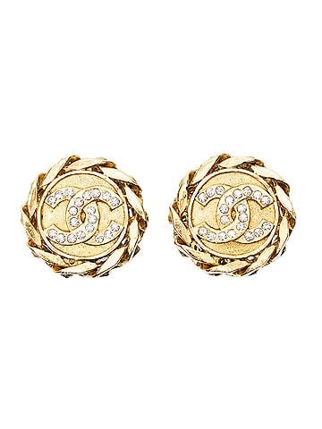 Chanel CC Rhinestone Chain Clip On Earrings (view 1)