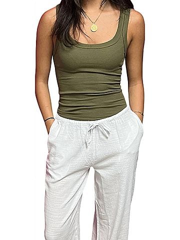 T2Love Raw Edge Tank in Olive (view 2)