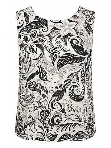 Ethyl Sleeveless Linen Print Top in Black/Cream (view 1)
