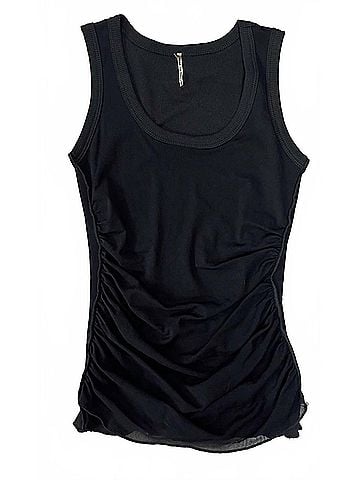 Pete Women's Sage Double Layer Ruched Tank in Black/Black (view 1)