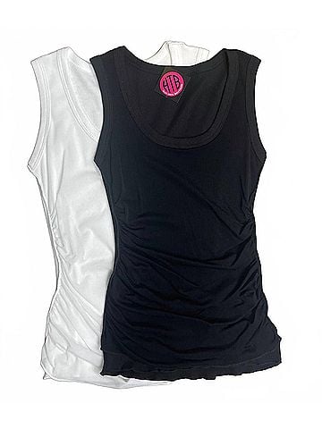 Pete Women's Sage Double Layer Ruched Tank in Black/Black (view 2)