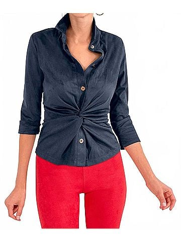 Gretchen Scott Designs Twist And Shout Ultra Suede Top in Navy (view 2)