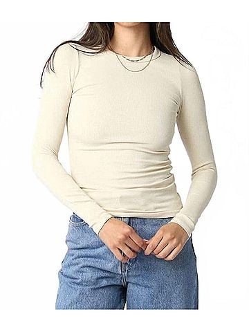 Olivaceous Cassie Long Sleeve Ribbed Top in Light Khaki (view 2)