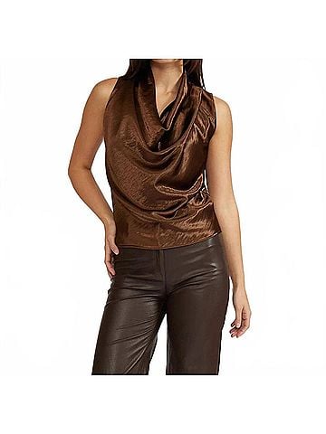 Lucy Paris Dorothy Satin Cowl Neck Top in Bronze (view 2)