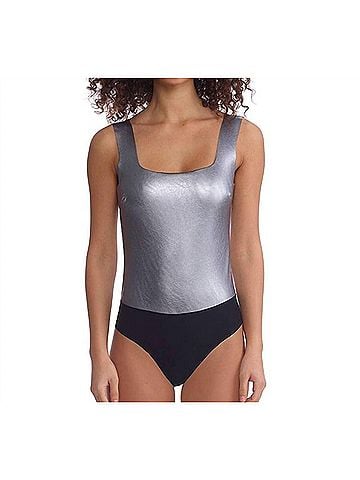 Commando Faux Leather Squareneck Bodysuit in Silver (view 2)