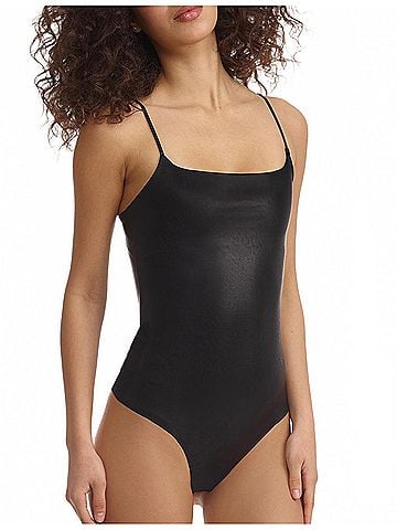 Commando Faux Leather Cami Bodysuit in Black (view 2)