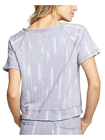 Chaser Linen French Terry Short Sleeves Raglan Top in Ikat Print (view 2)