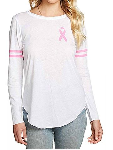 Chaser Vintage Jersey Long Sleeve Breast Cancer Awareness Charity Tee in White (view 2)