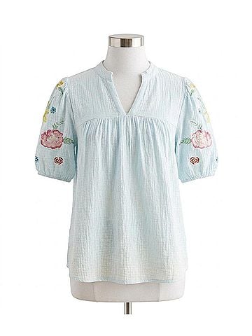 Mystree Skye Short Sleeve Top in Washed Blue (view 1)
