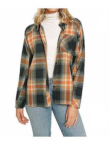 Mystree Washed Flannel Shirt in Black (view 2)